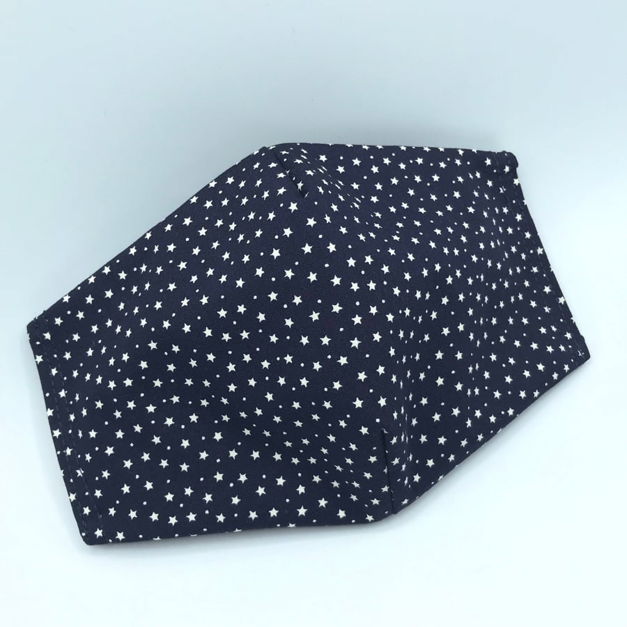 Navy  Tiny Stars Face Mask. Triple layered. 100 % Cotton Fabric.