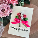 Pink flower bouquet birthday card for sister modern keepsake gift for girlfriend
