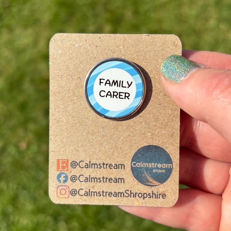 Family Carer Pin Badge Pale Blue Design Stainless Steel 25 mm