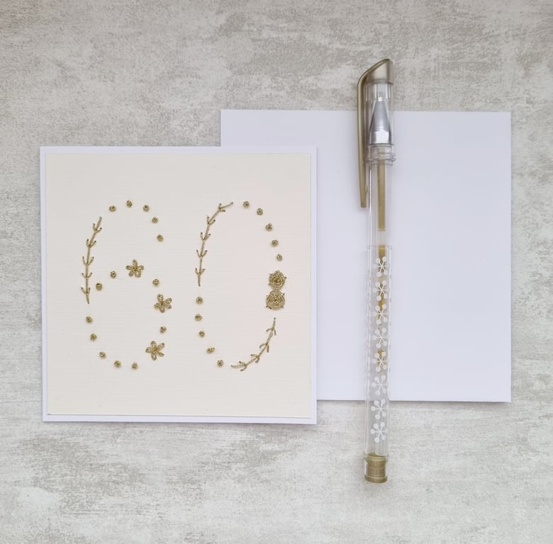 60th Hand Embroidered Birthday Card