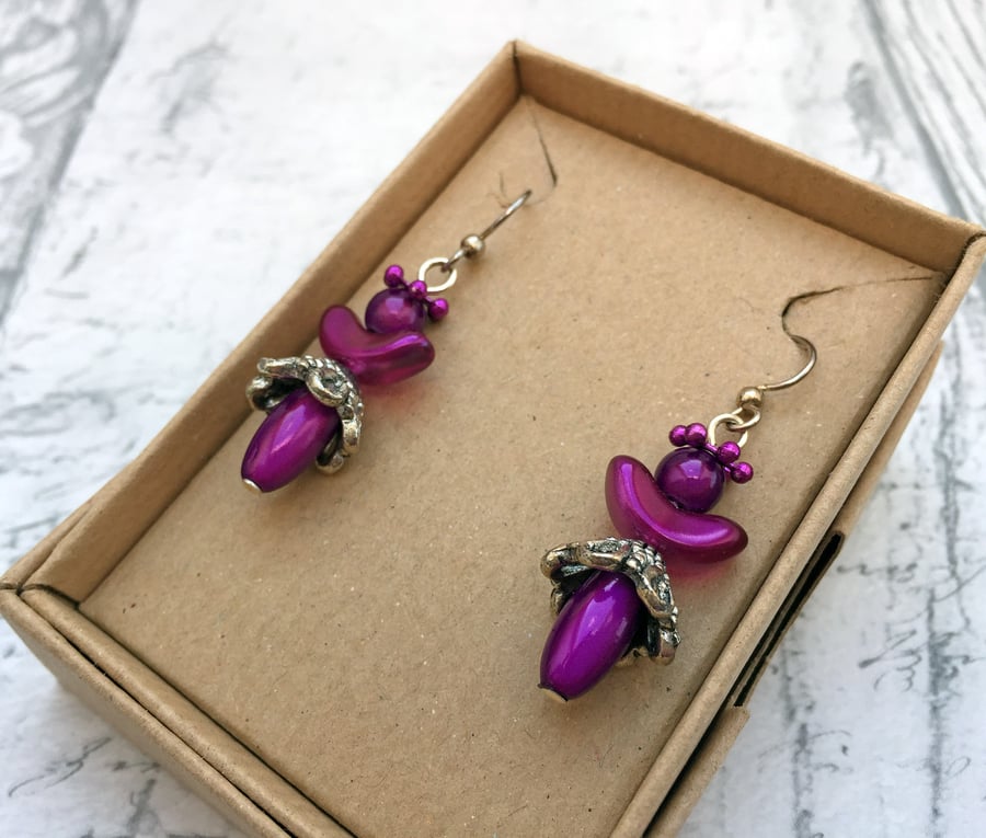 Purple Angel or Fairy dangle earrings festive gifts for her