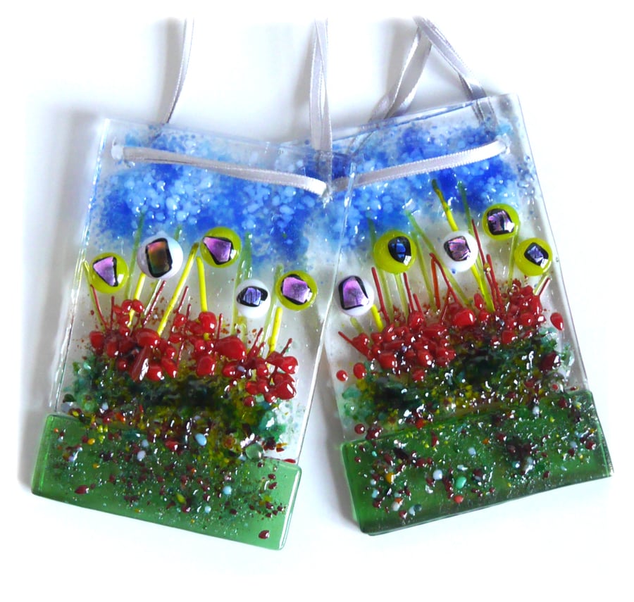 Flower Garden Hanger Fused Glass Hanging Picture Suncatcher Lightcatcher