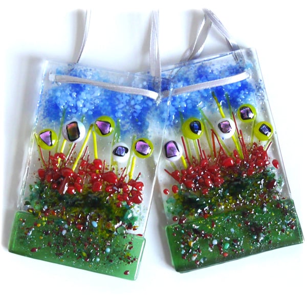 Flower Garden Hanger Fused Glass Hanging Picture Suncatcher Lightcatcher