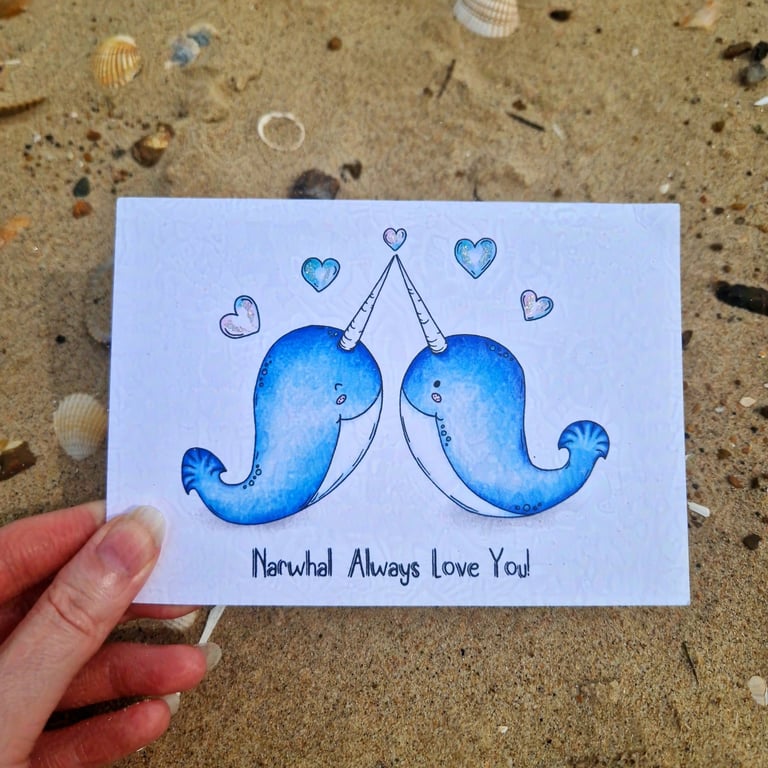 Narwhal love card, Valentines card, Anniversary card, Narwhal Always Love You!
