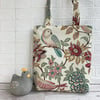 Birds and floral print fabric tote bag