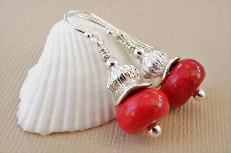Red magnesite and silver earrings.