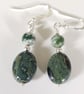 Sterling Silver Drop Earrings Green Kambaba Jasper & Moss Agate Gemstones 