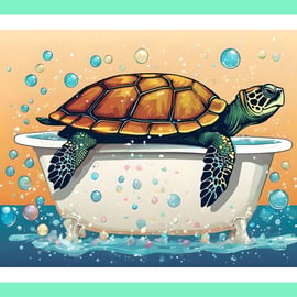 Turtle in Bath A5 Greeting Card 