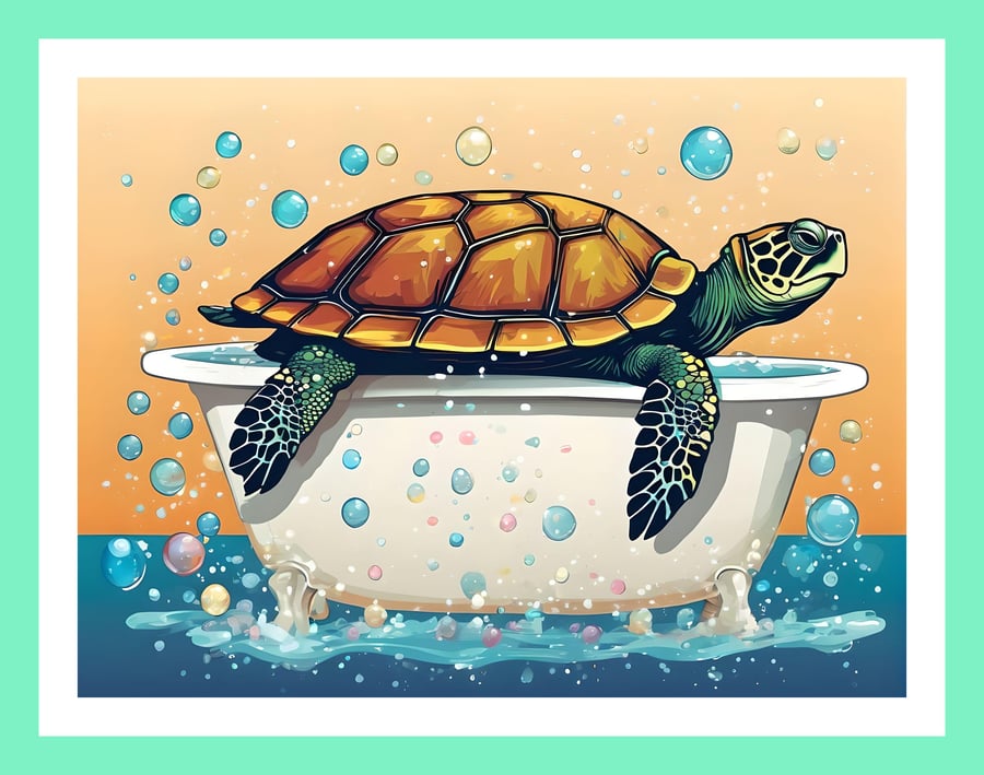 Turtle in Bath A5 Greeting Card 