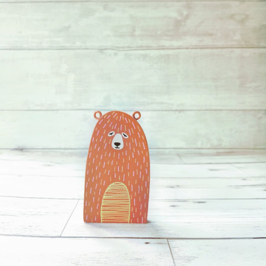 Orange Bear, Handmade Wooden Bear, Reclaimed Wood, Low Waste
