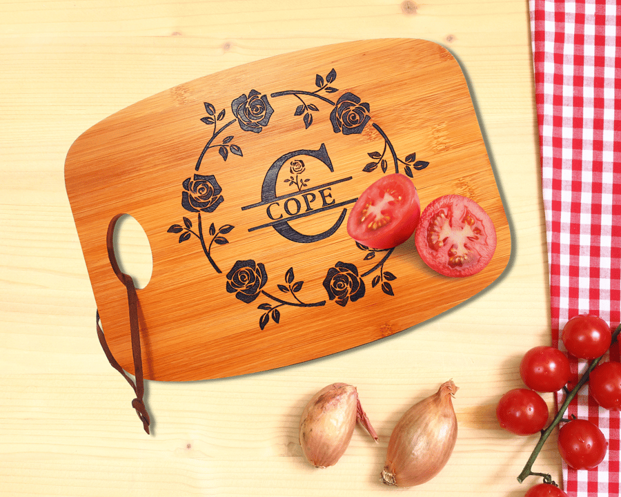 Chopping Board Personalised With Name & Monogram, Bamboo Cheese - Bread Board 