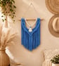 Ocean Blue Macrame Wall Hanging, Coastal Boho Fiber Art, Tassel Fringe Tapestry