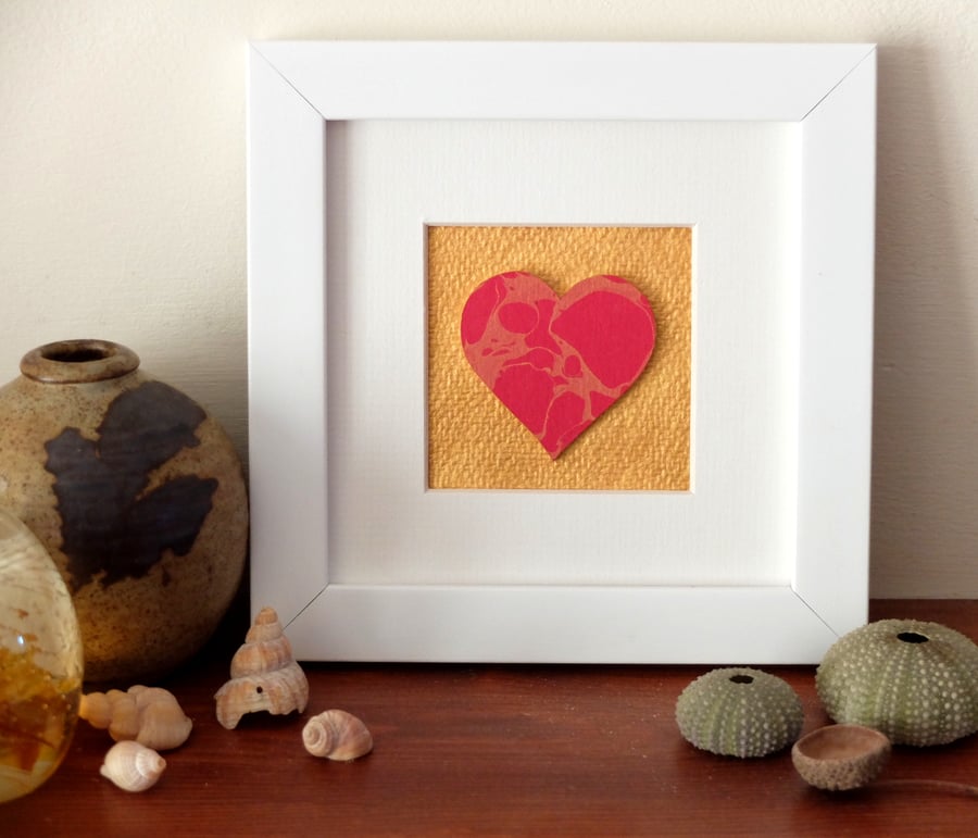 Marbled paper heart framed picture valentines anniversary wedding new house gift