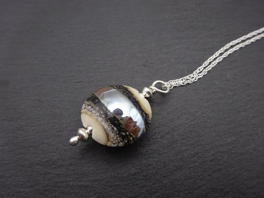 sterling silver chain, lampwork glass pendant