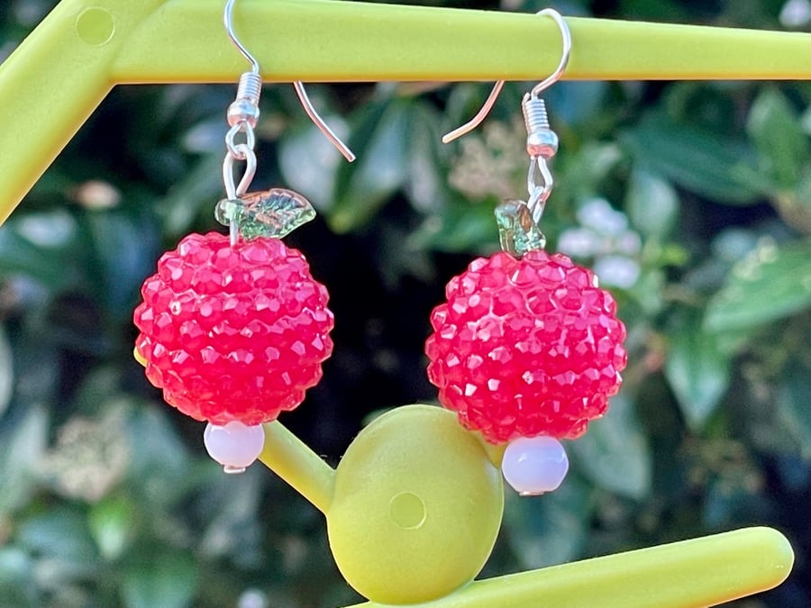 CHRISTMAS BERRY EARRINGS disco ball Red white green gift for her kawaii glass.