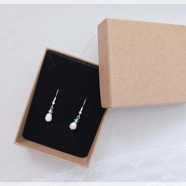 Silver Plated Minimalist Freshwater Pearl Dangle Earrings