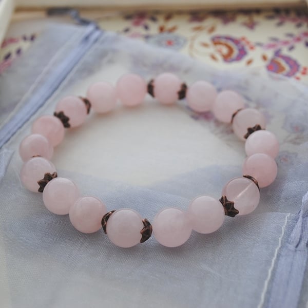 Rose quartz & copper bracelet