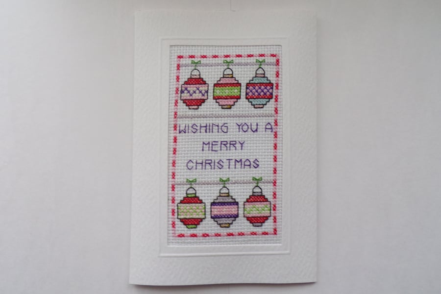 Christmas Card , Cross Stitched Christmas Card, Bauble Christmas Card