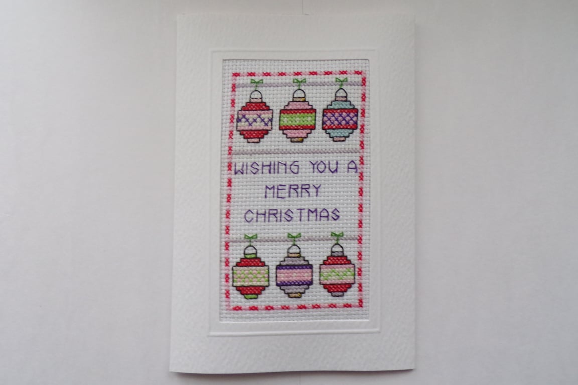 Christmas Card , Cross Stitched Christmas Card, Bauble Christmas Card
