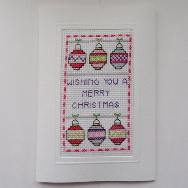Christmas Card , Cross Stitched Christmas Card, Bauble Christmas Card