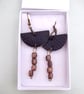 Black Crosshatch Leather Boho Dangle Drop Earrings - Image 1