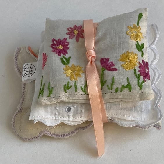 Lavender bags made from vintage linens - set of three.