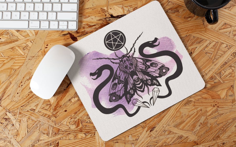 Gothic Moth And Snakes With Pentagram Non Slip Mouse Mat Mouse Pad