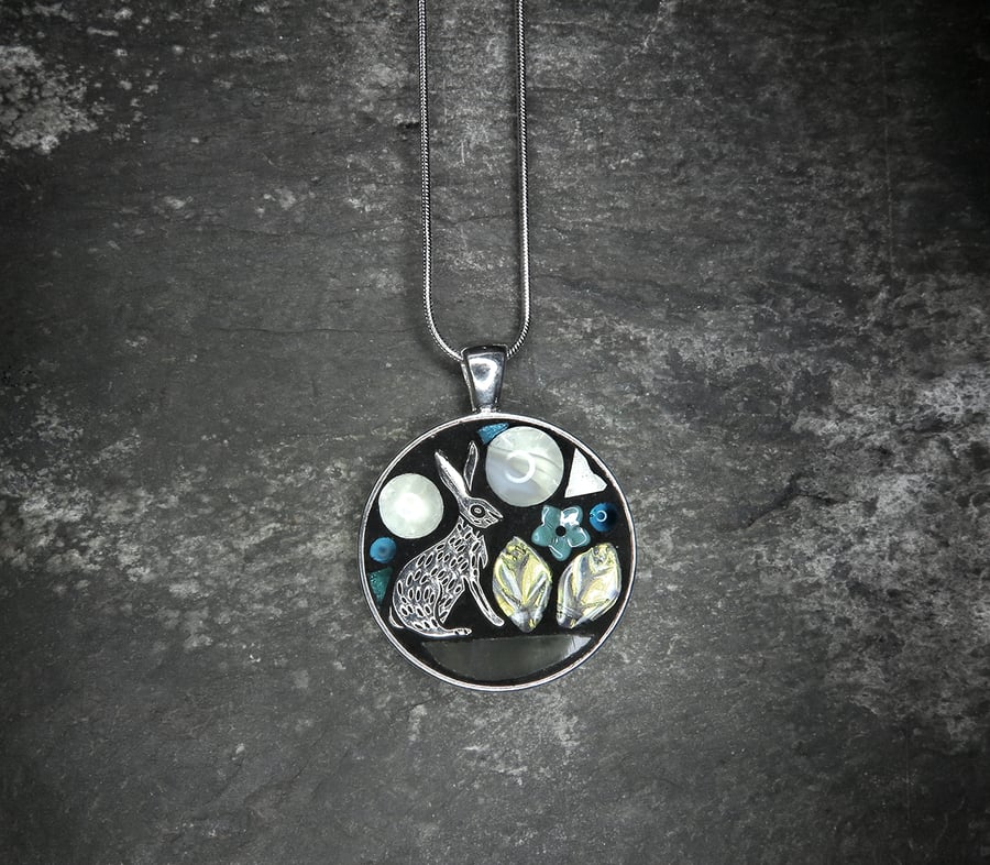 Hare Moon - Stained Glass Mosaic Pendant 
