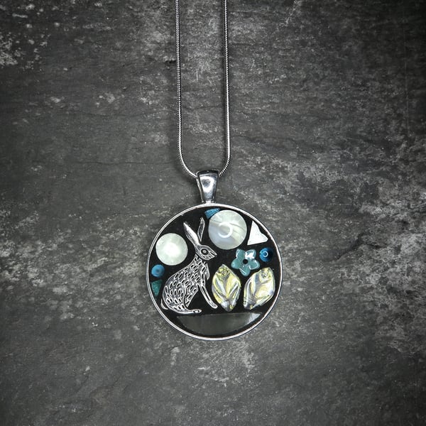 Hare Moon - Stained Glass Mosaic Pendant 
