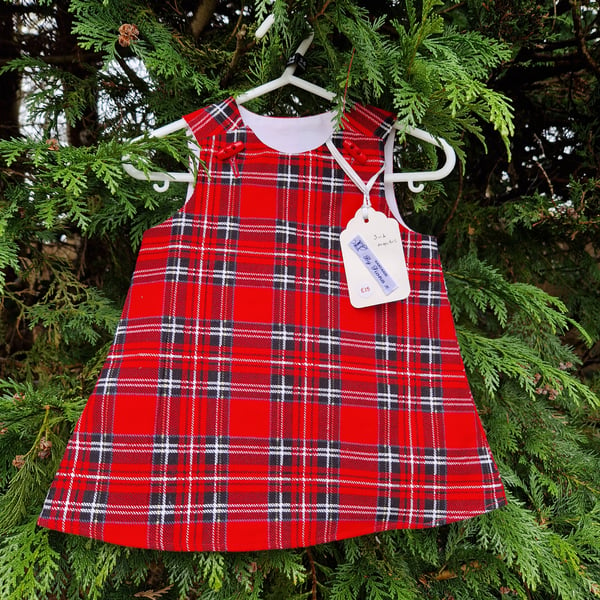 Age: 3-6m. Red Check Tartan Needlecord dress. 