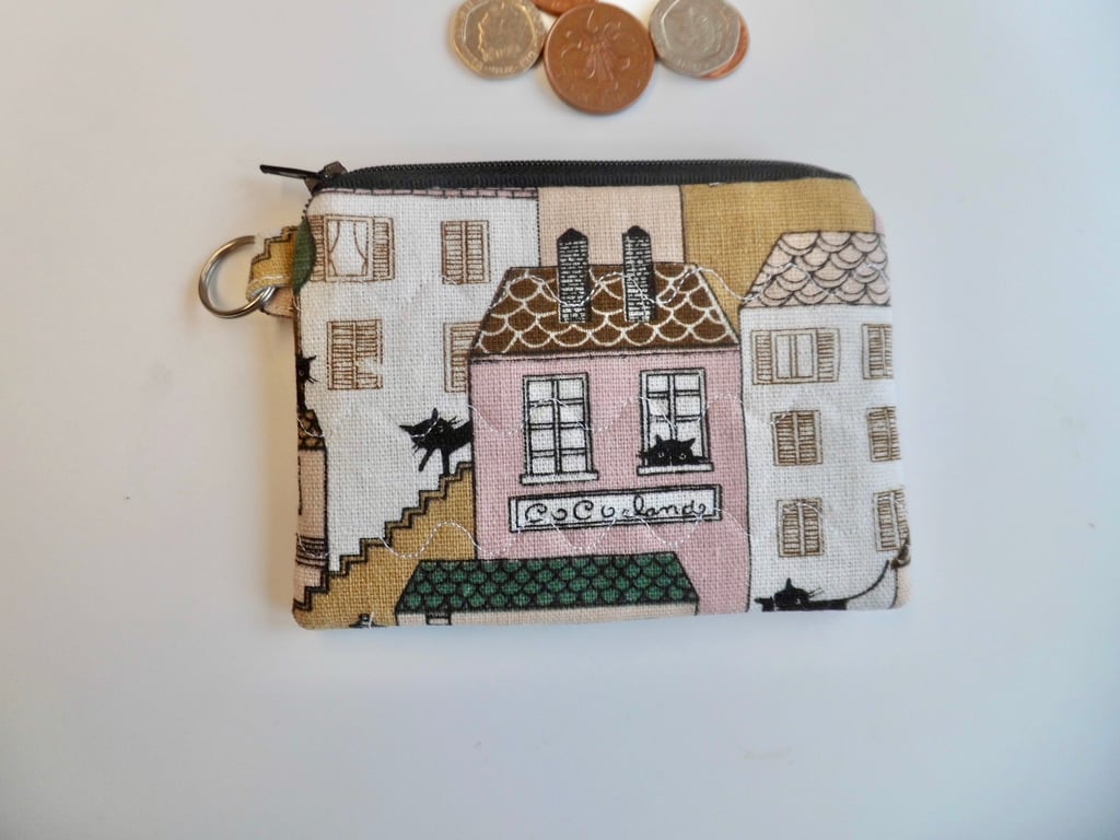 Coin purse black cats and houses