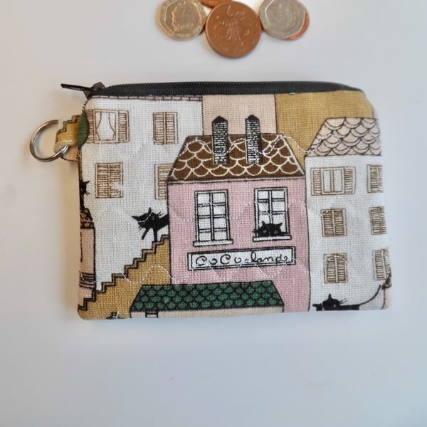 Coin purse black cats and houses