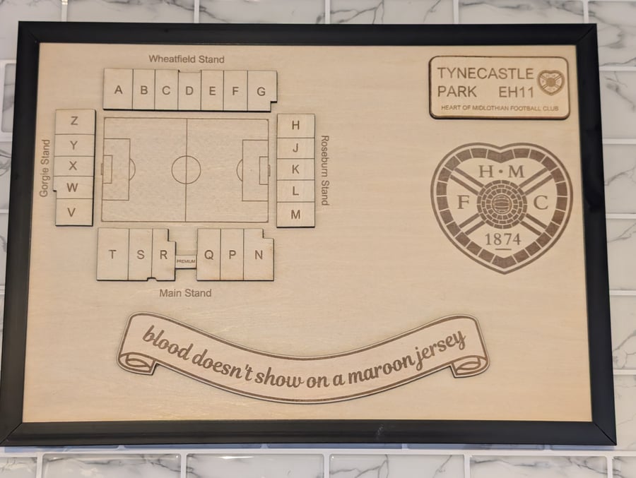 Hearts Tynecastle Stadium wall plaque laser engraved seating plan