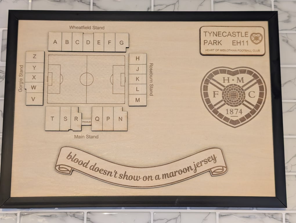 Hearts Tynecastle Stadium wall plaque laser engraved seating plan