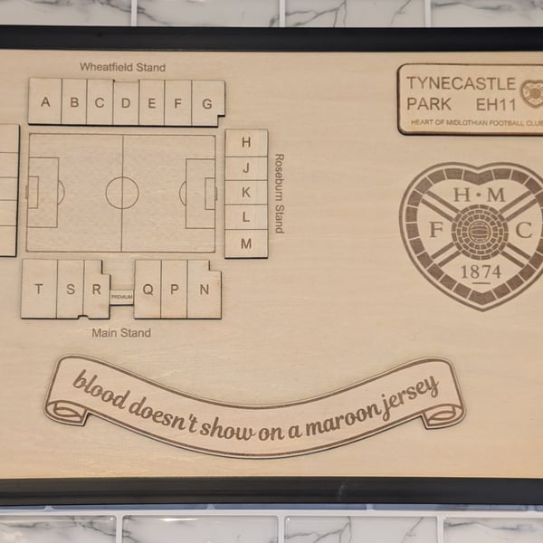 Hearts Tynecastle Stadium wall plaque laser engraved seating plan