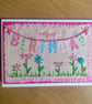 Birthday Bunting Flower Garden Card - Textile Card - Hand-Stitched - Von Eli 