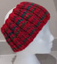 Hand Knitted stripey Merino Headband in Red M