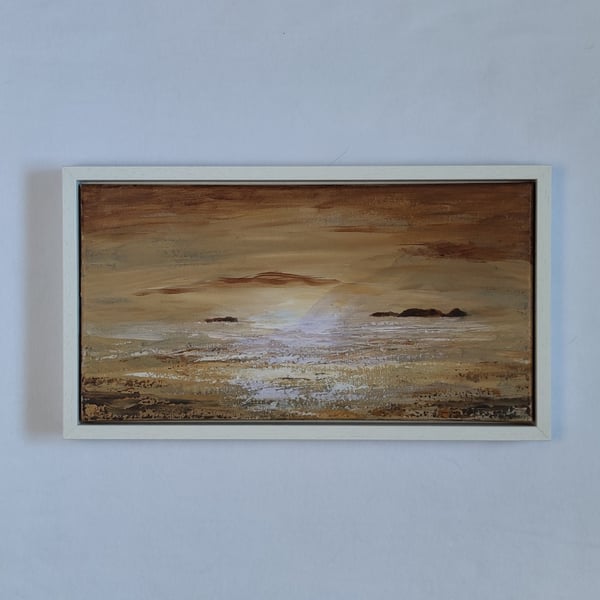 Golden Sunrise, warm spring sunrise over a calm ocean, relaxing seascape paintin