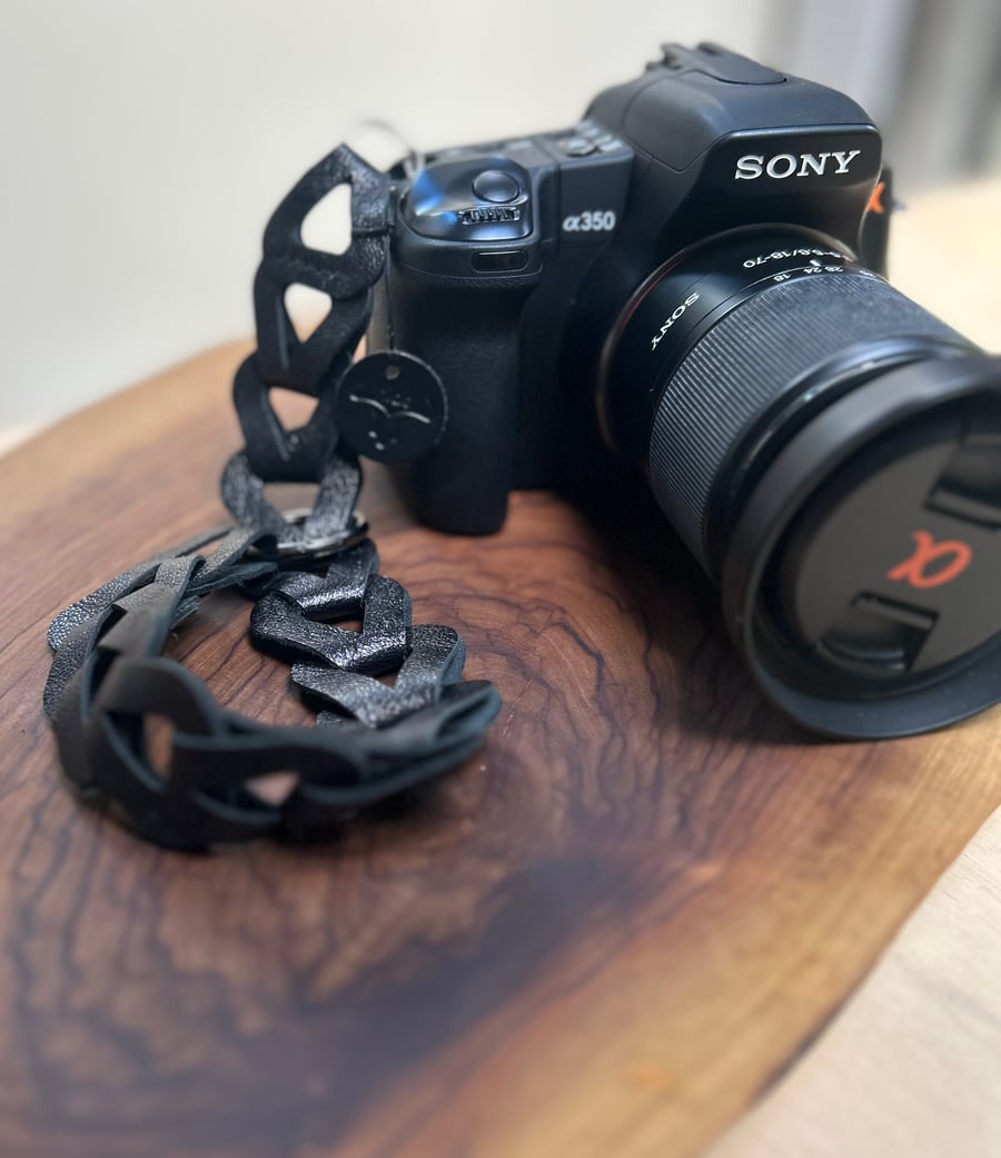 Leather camera wrist strap in black