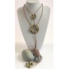 Gold, Green, Olive & Cream, Handmade Polymer Clay & Leather Lariat Necklace