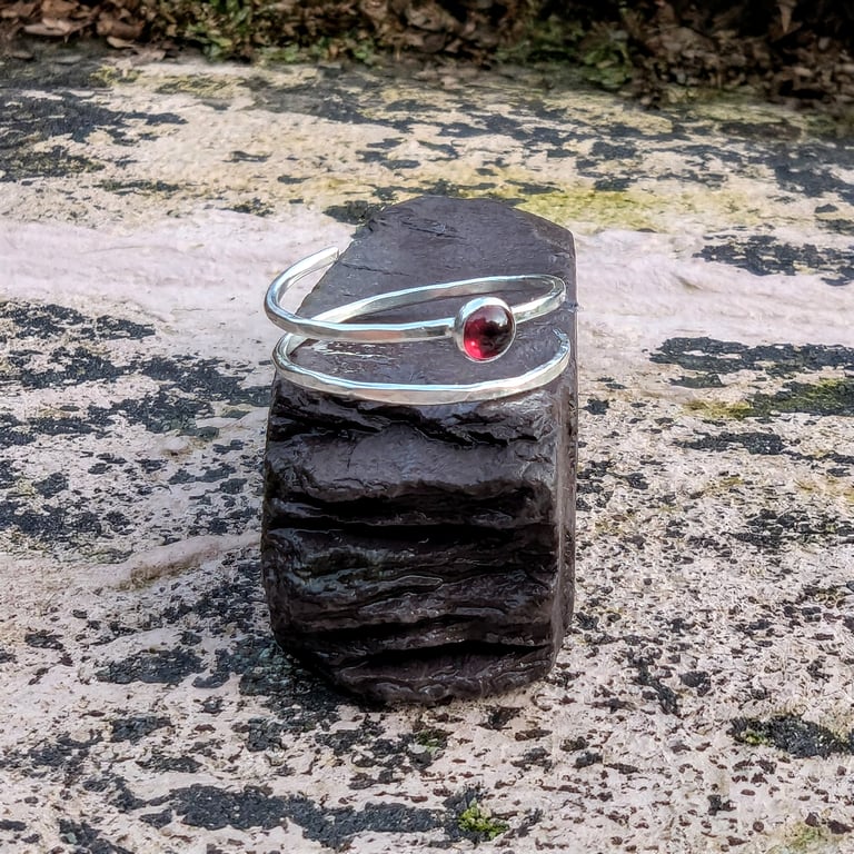 SILVER  Open Wrap Garnet Ring, Handmade Urban Jewellery