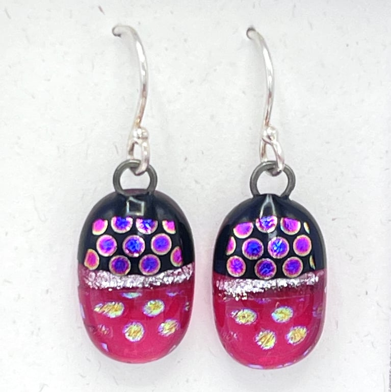 Pink Spotty Fused Glass Drop Earrings
