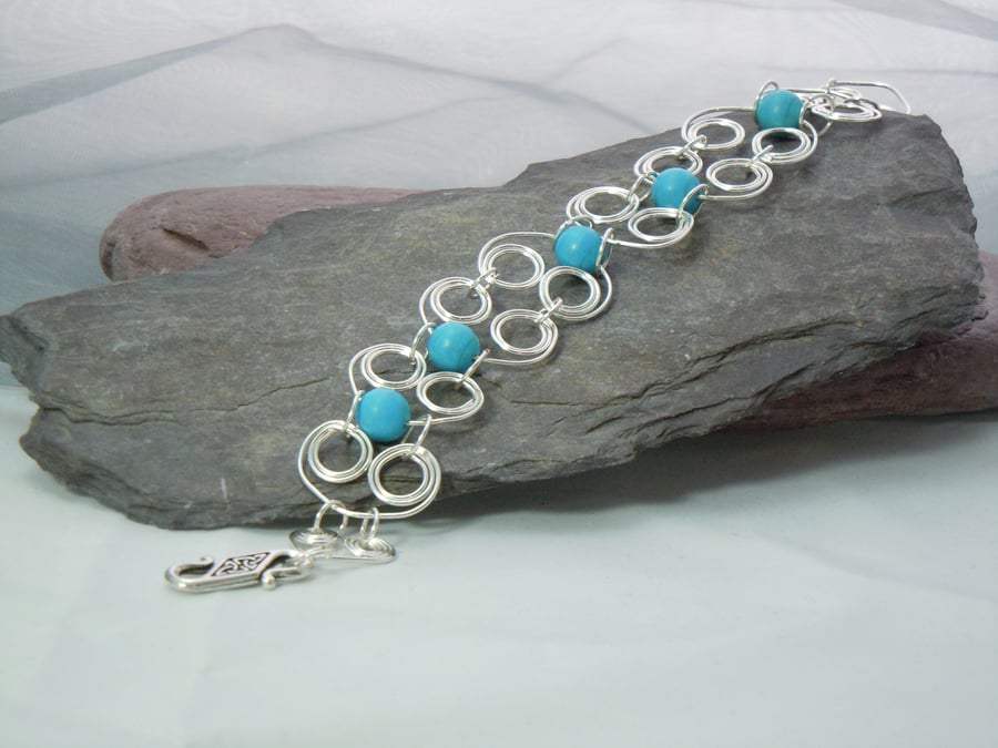 Handmade Celtic  Wirework & Turquoise bracelet with Tierracast clasp