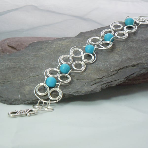 Handmade Celtic  Wirework & Turquoise bracelet with Tierracast clasp