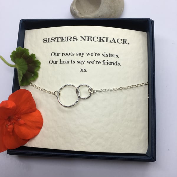 Sisters Silver Circle necklace Pure design - Two Circle necklace - Round, 