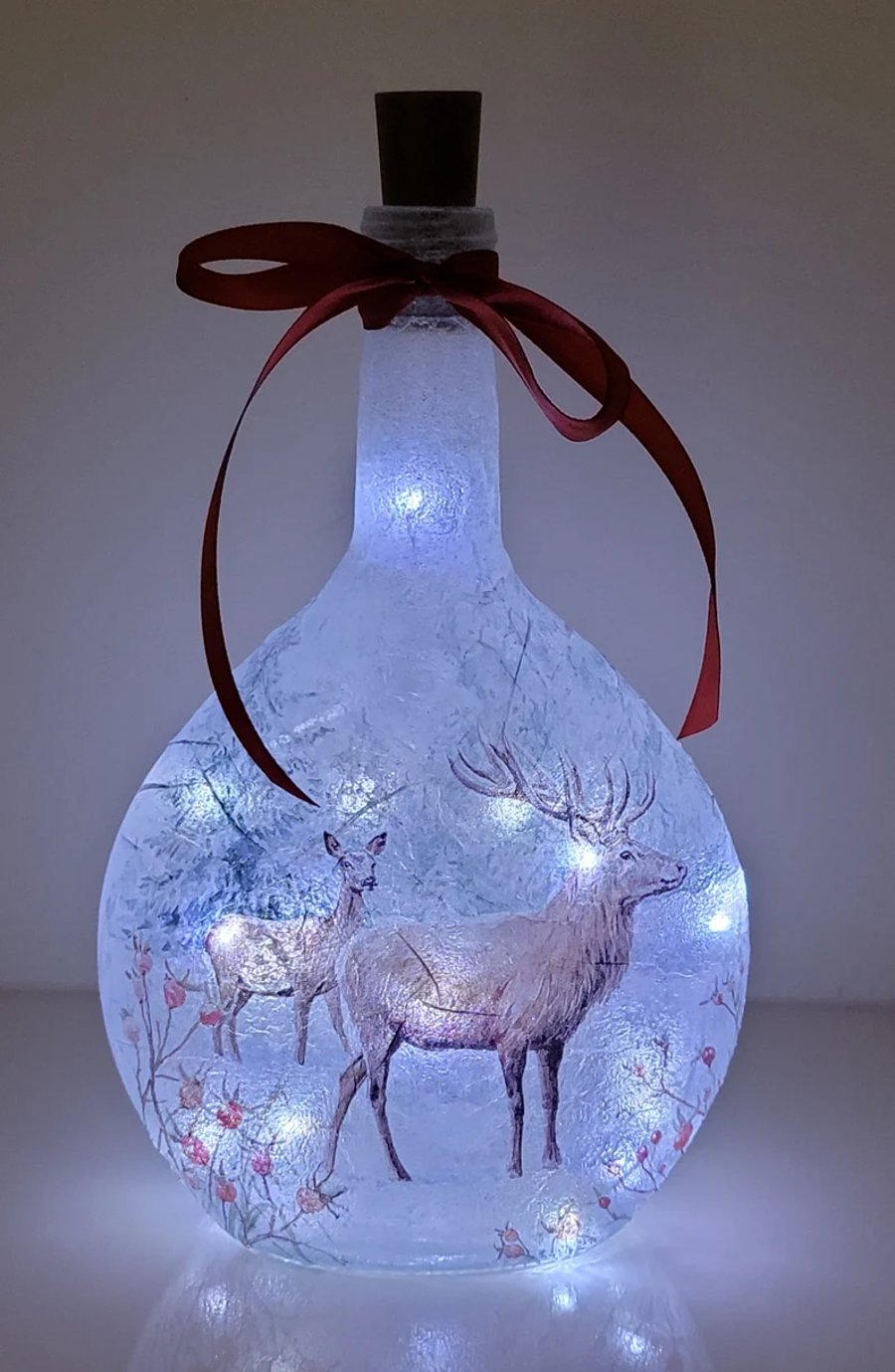 Decoupage Winter Stag Bottle Lamp