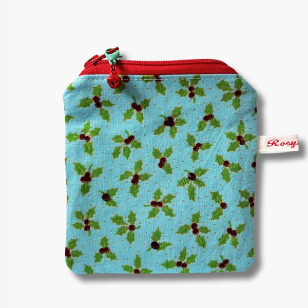 Christmas Knitting Purse, Stitch Marker Storage - Holly Jolly Blue