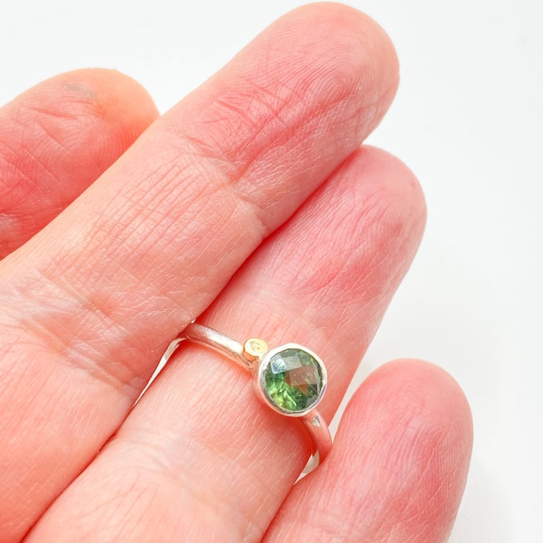 Green Apatite Ring in Silver and Gold 
