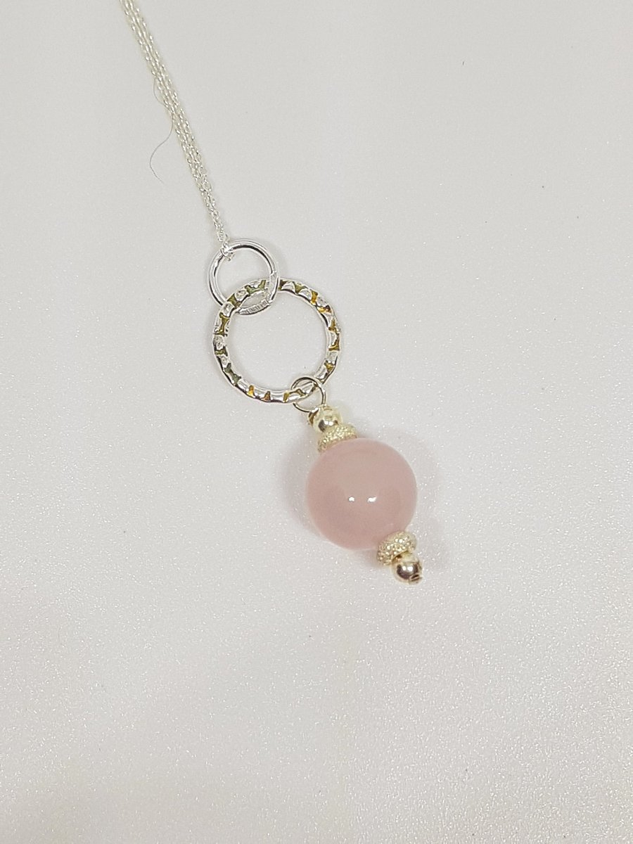 Rose Quartz Gemstone Pendant, Twisted Sterling Silver Ring, Pink Gemstone Jewell