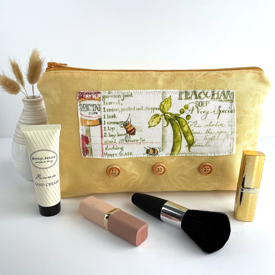 Large Yellow Make up Bag with Farmhouse Kitchen Decorative Panel